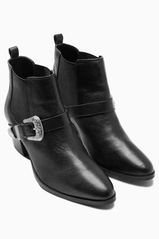 Black Western Buckle Ankle Boots